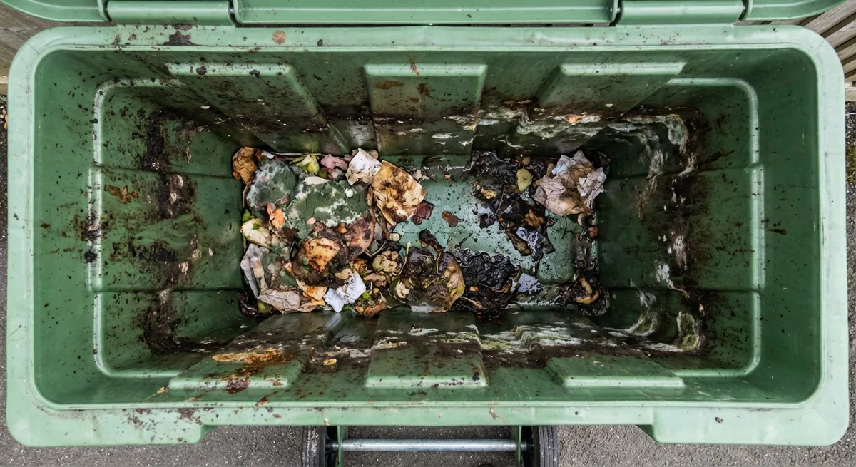 Dirty trash can interior before MintBin cleaning